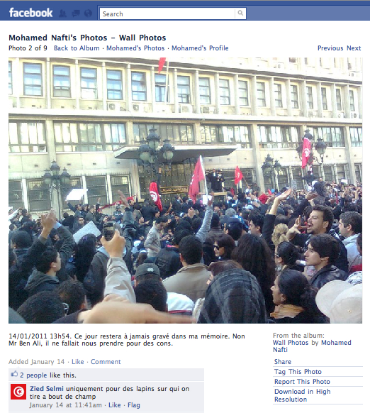 Screen Shot From the Facebook Wall of Mohamed Nafti 1/14/2011