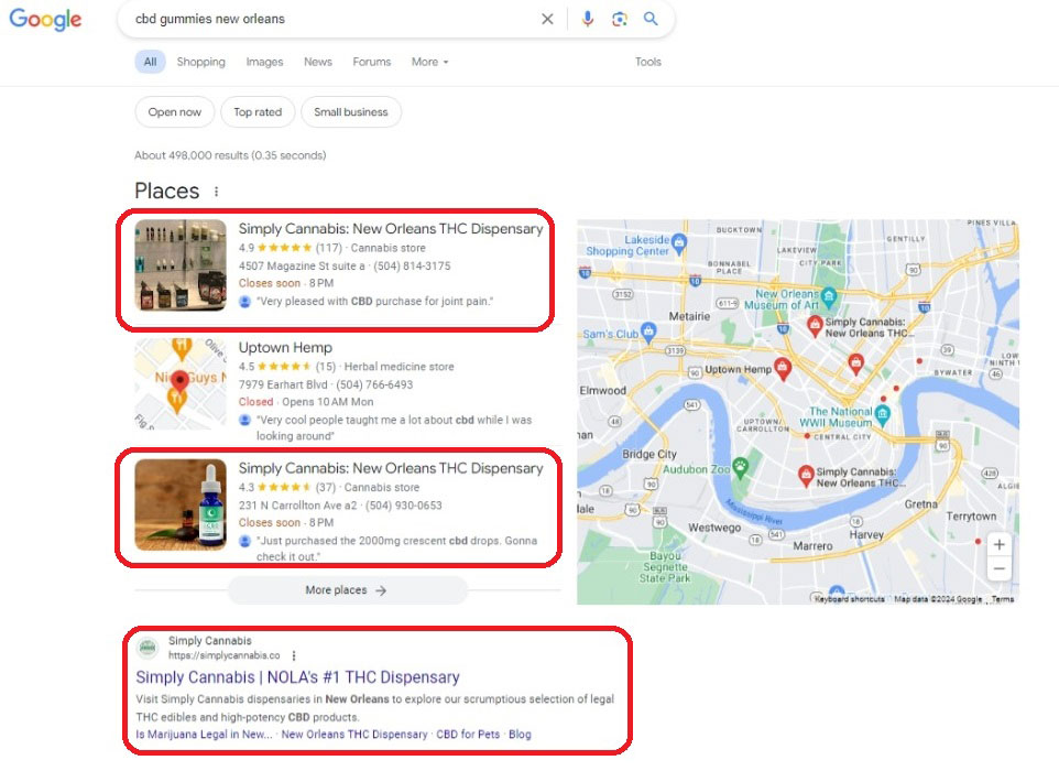 Image of SERPs for 'cbd gummies new orleans'